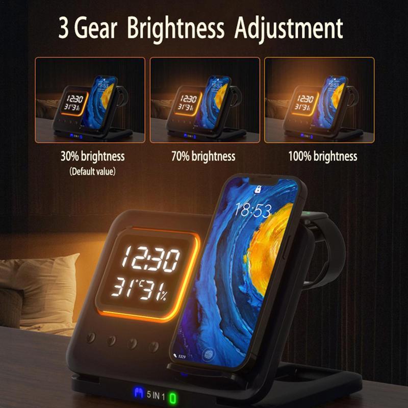 15W Wireless Chargers Stand 5 In1 LED Digital
