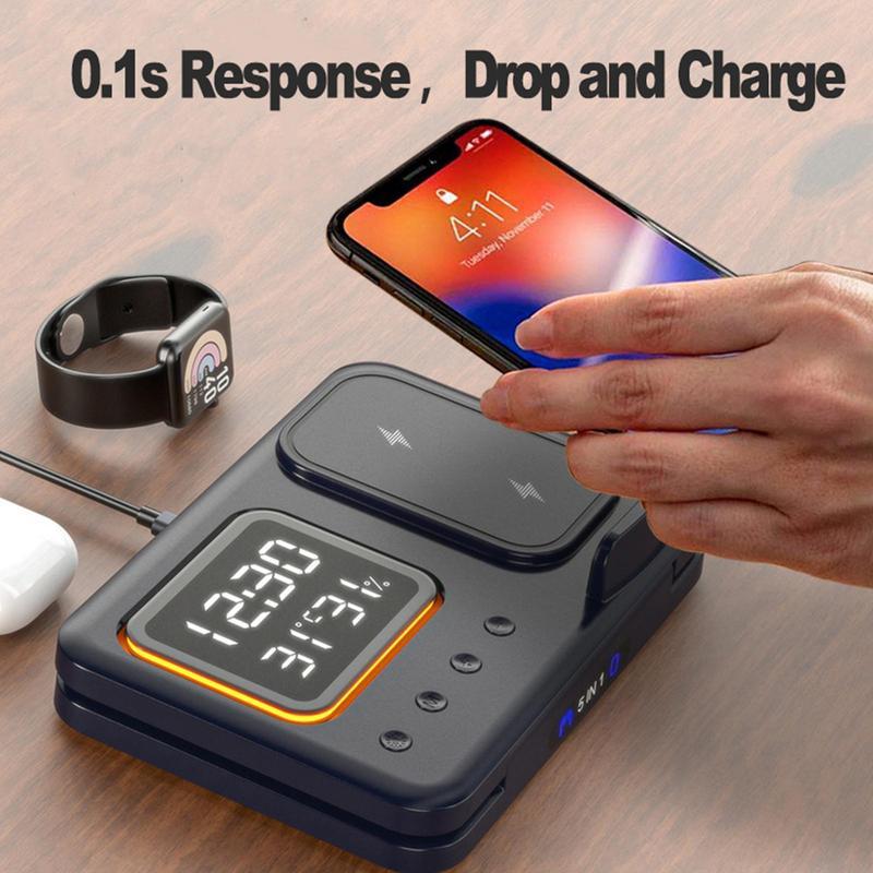 15W Wireless Chargers Stand 5 In1 LED Digital