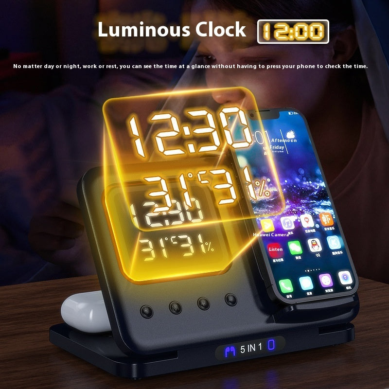 15W Wireless Chargers Stand 5 In1 LED Digital