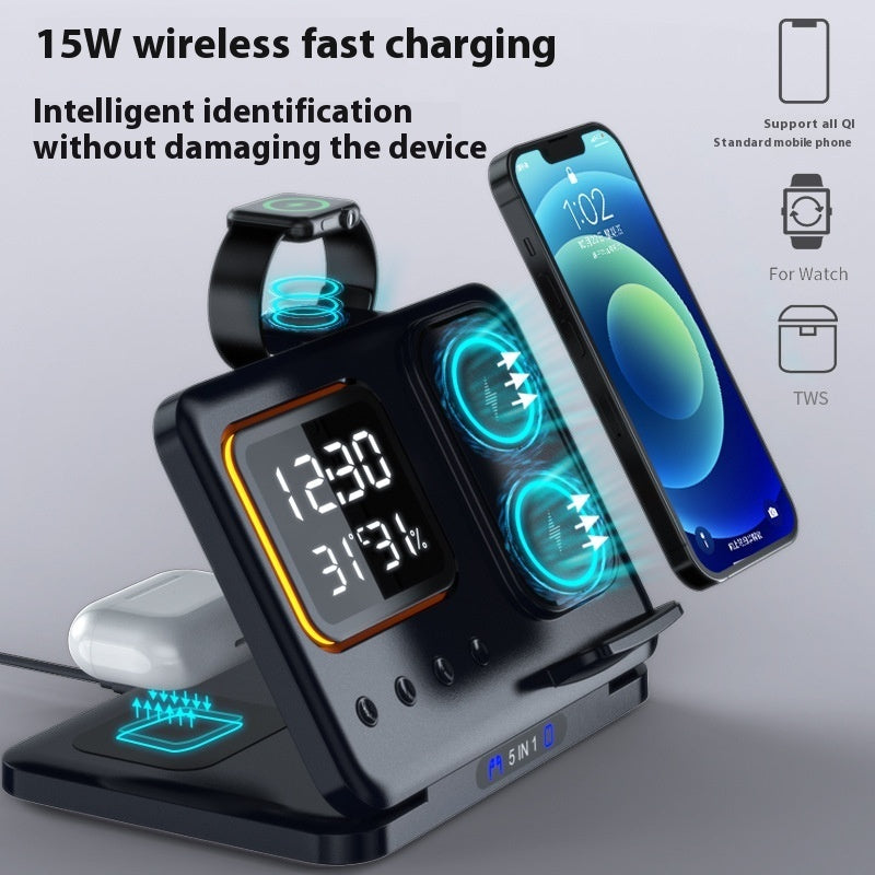 15W Wireless Chargers Stand 5 In1 LED Digital